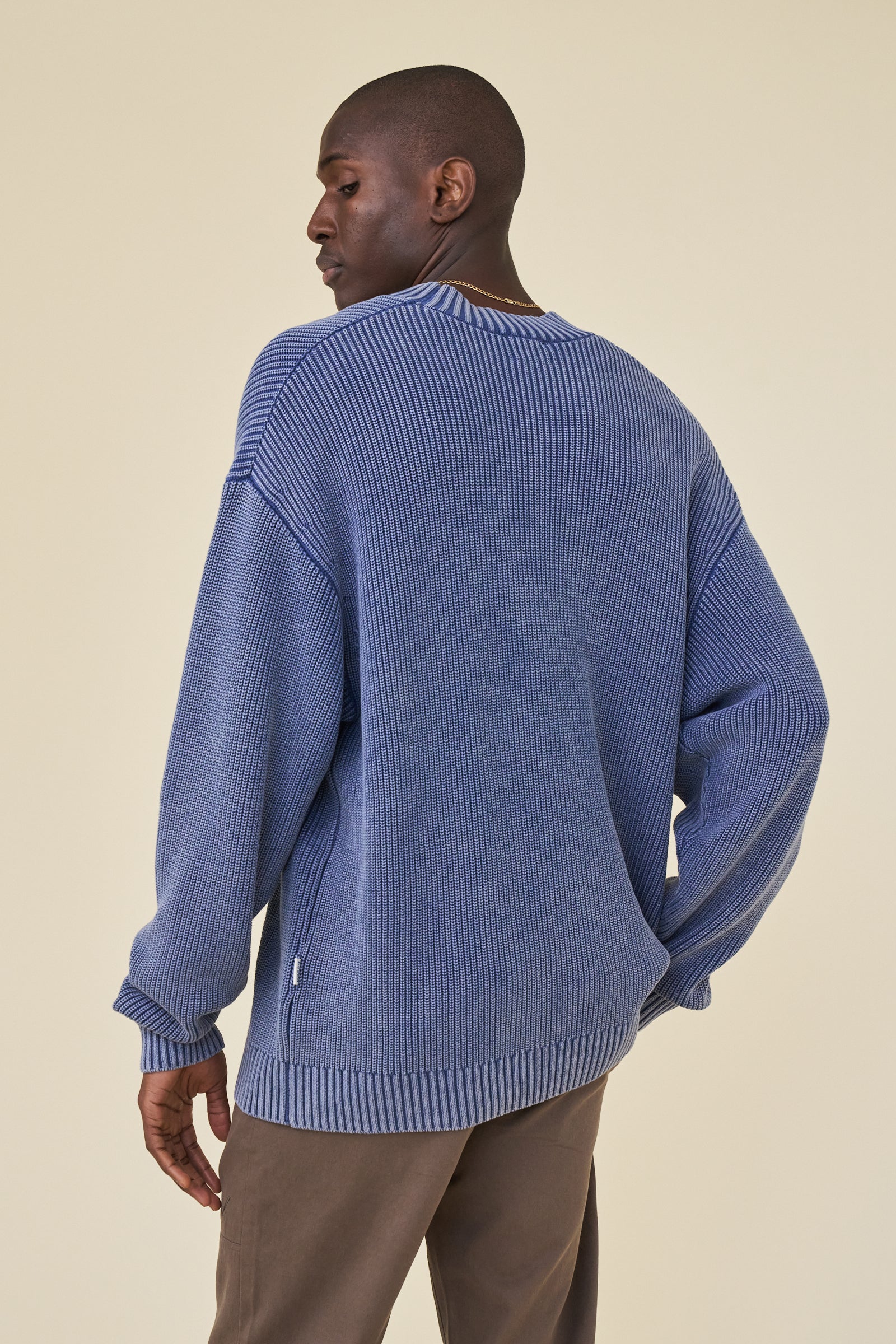 FISHERMAN RIBBED KNIT SWEATER - ACID WASHED NAVY – bound