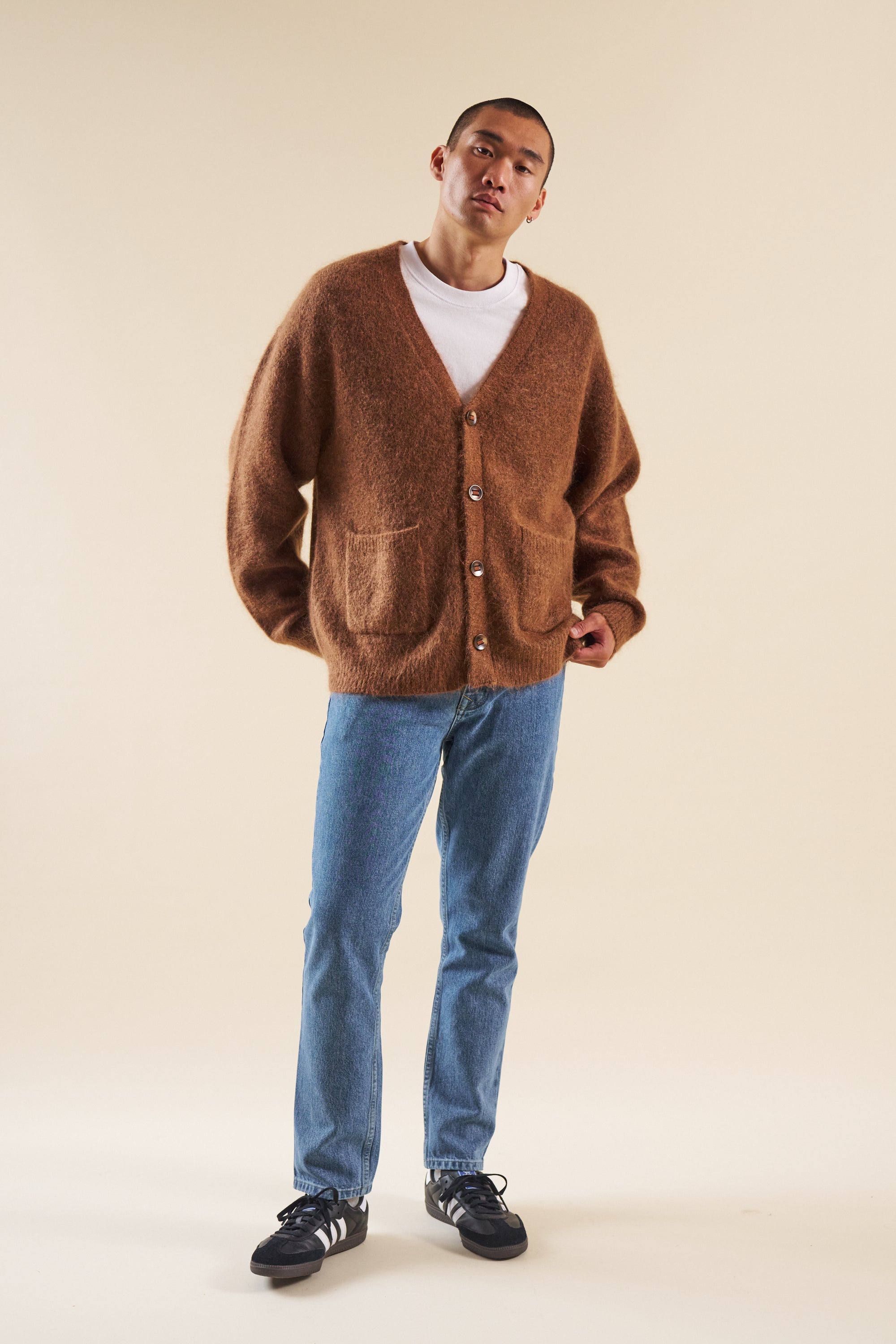 SAWYER MOHAIR CARDIGAN - BROWN – bound