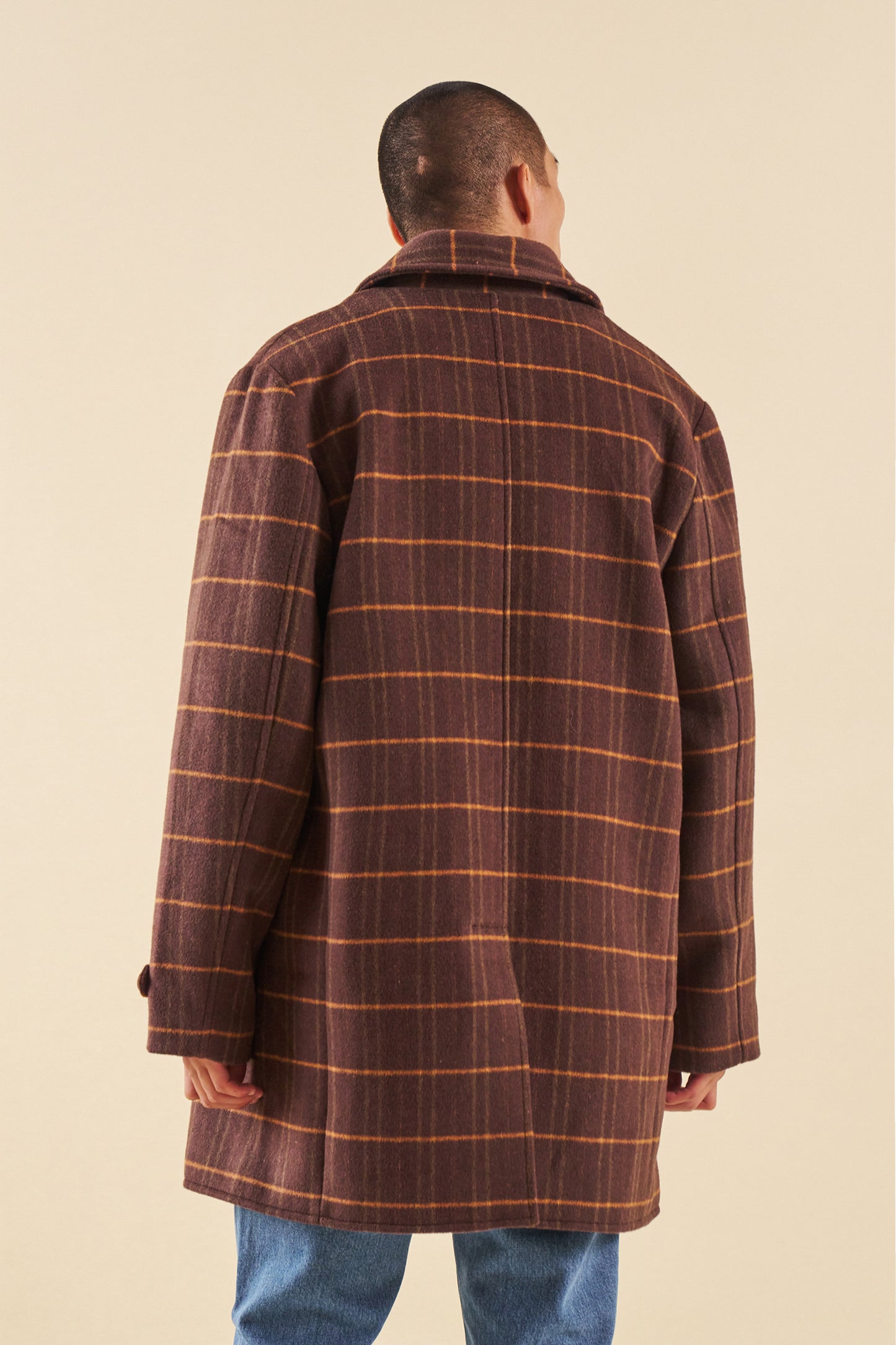 KAITO CHECK BROWN WOOL COAT