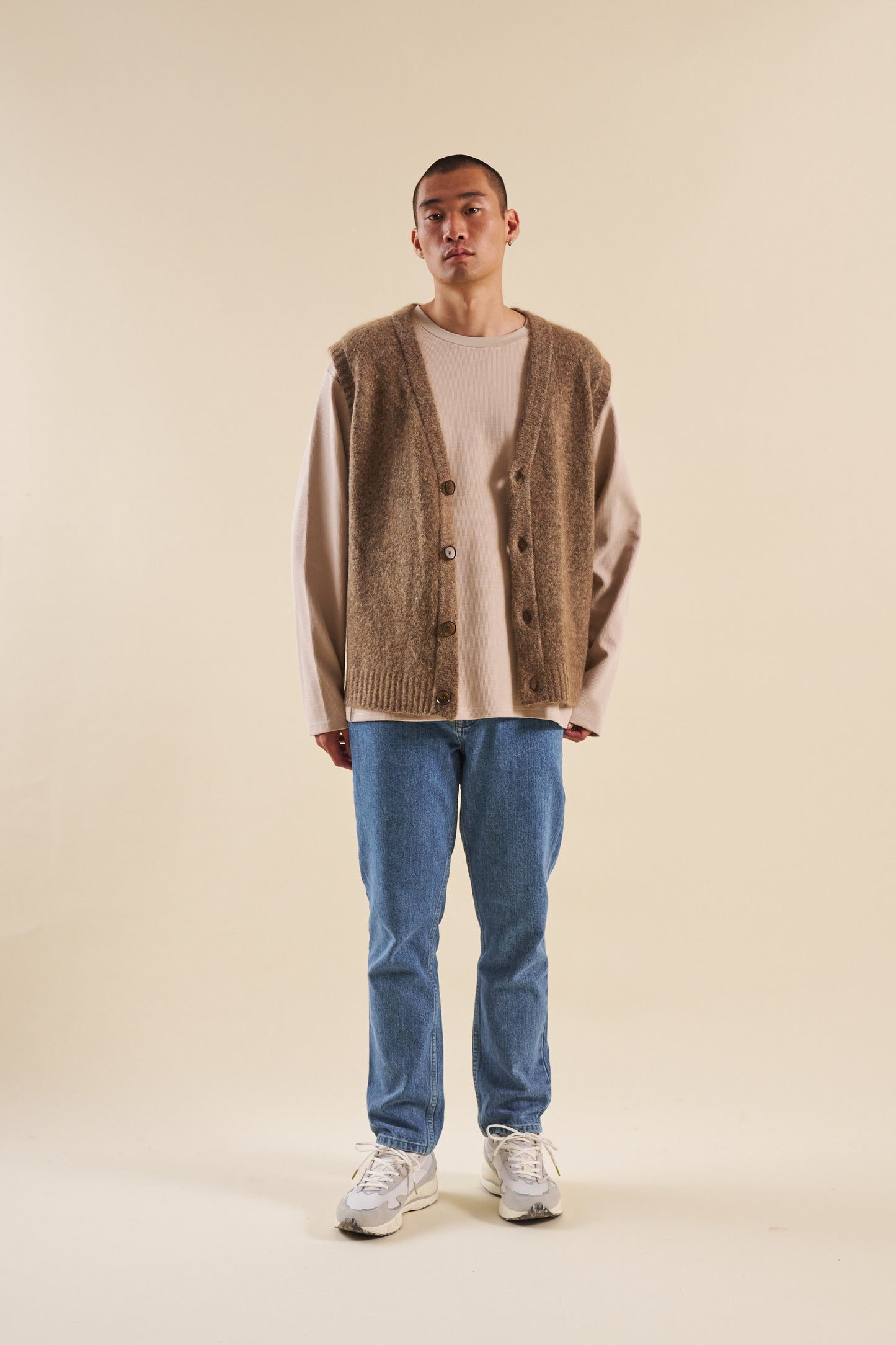 HUDSON MOHAIR CARDIGAN VEST - TAUPE BROWN
