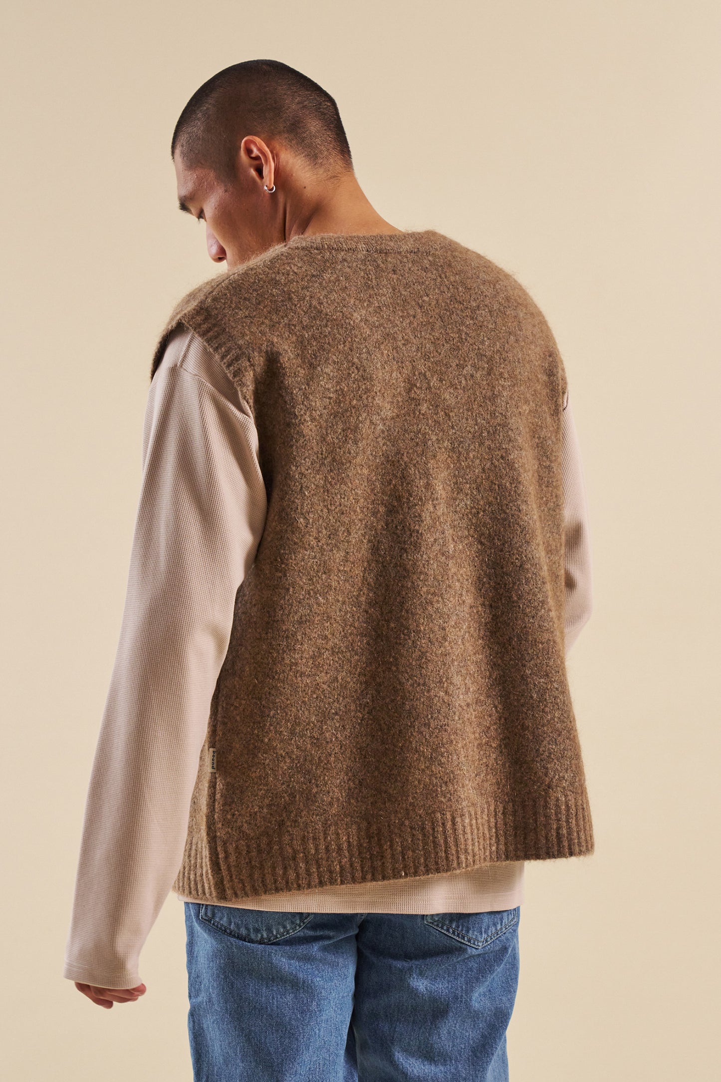 HUDSON MOHAIR CARDIGAN VEST - TAUPE BROWN