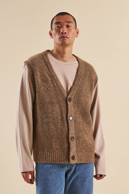 HUDSON MOHAIR CARDIGAN VEST - TAUPE BROWN