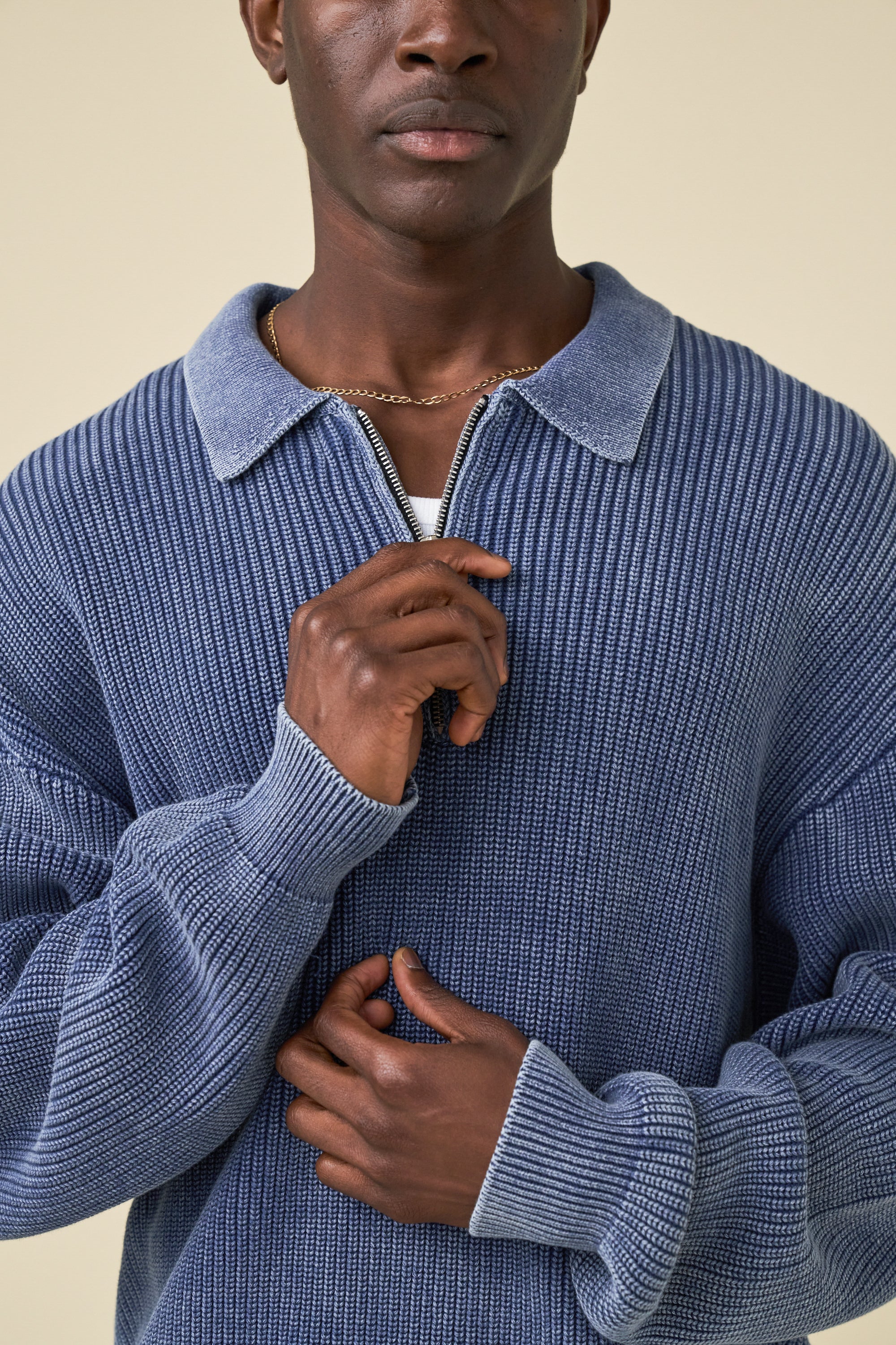 NAVY ACID WASHED HALF ZIP KNIT PULLOVER – bound