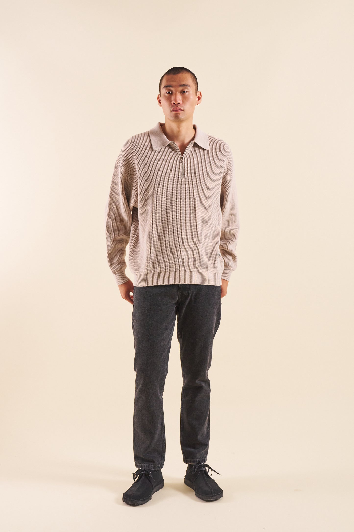 CLOUD GREY HALF ZIP KNIT PULLOVER