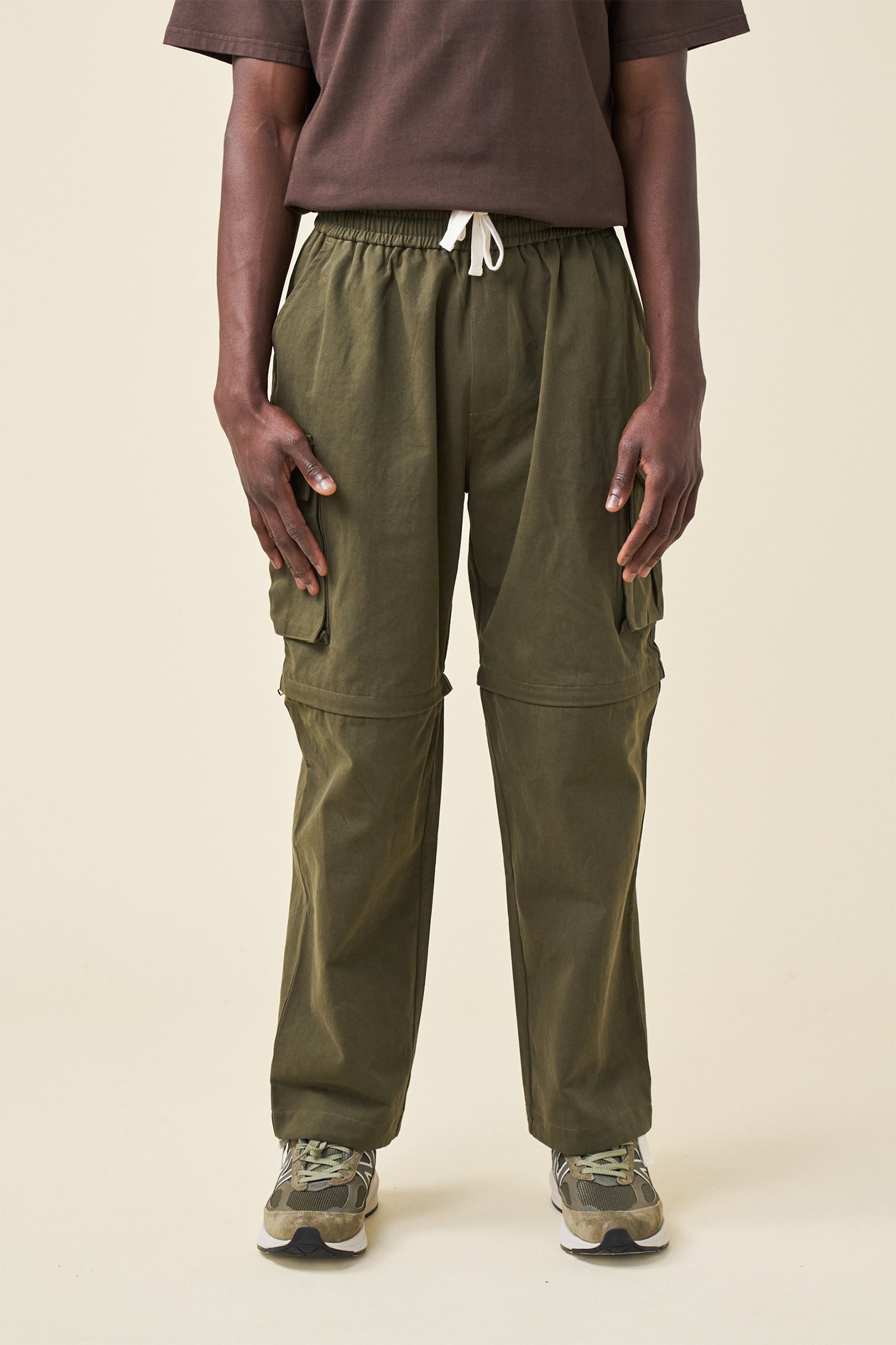 CANVAS CARGO TROUSER + SHORT ZIP OFFS - ARMY GREEN – bound