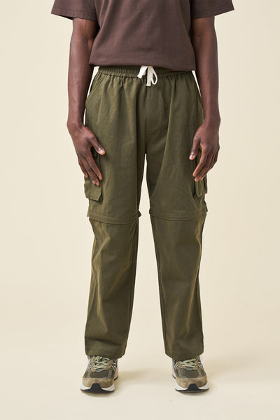 CANVAS CARGO TROUSER + SHORT ZIP OFFS - ARMY GREEN – bound