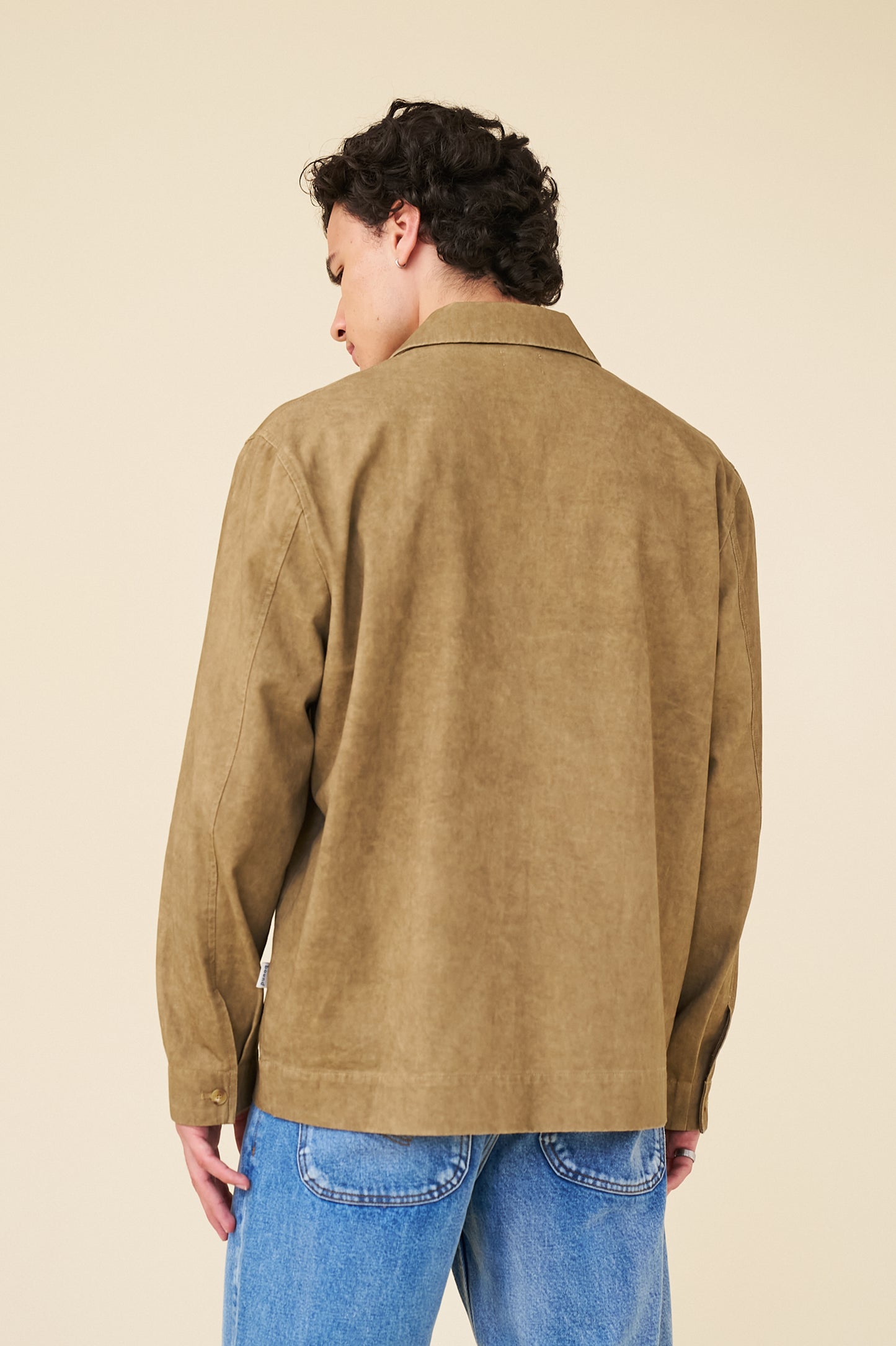 ACID WASH WORKWEAR ZIP UP OVERSHIRT - BROWN