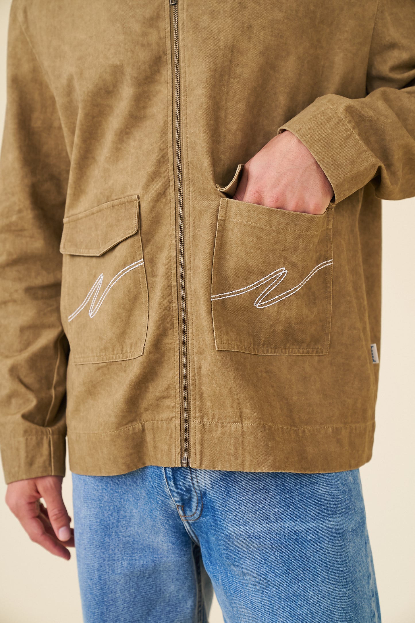 ACID WASH WORKWEAR ZIP UP OVERSHIRT - BROWN