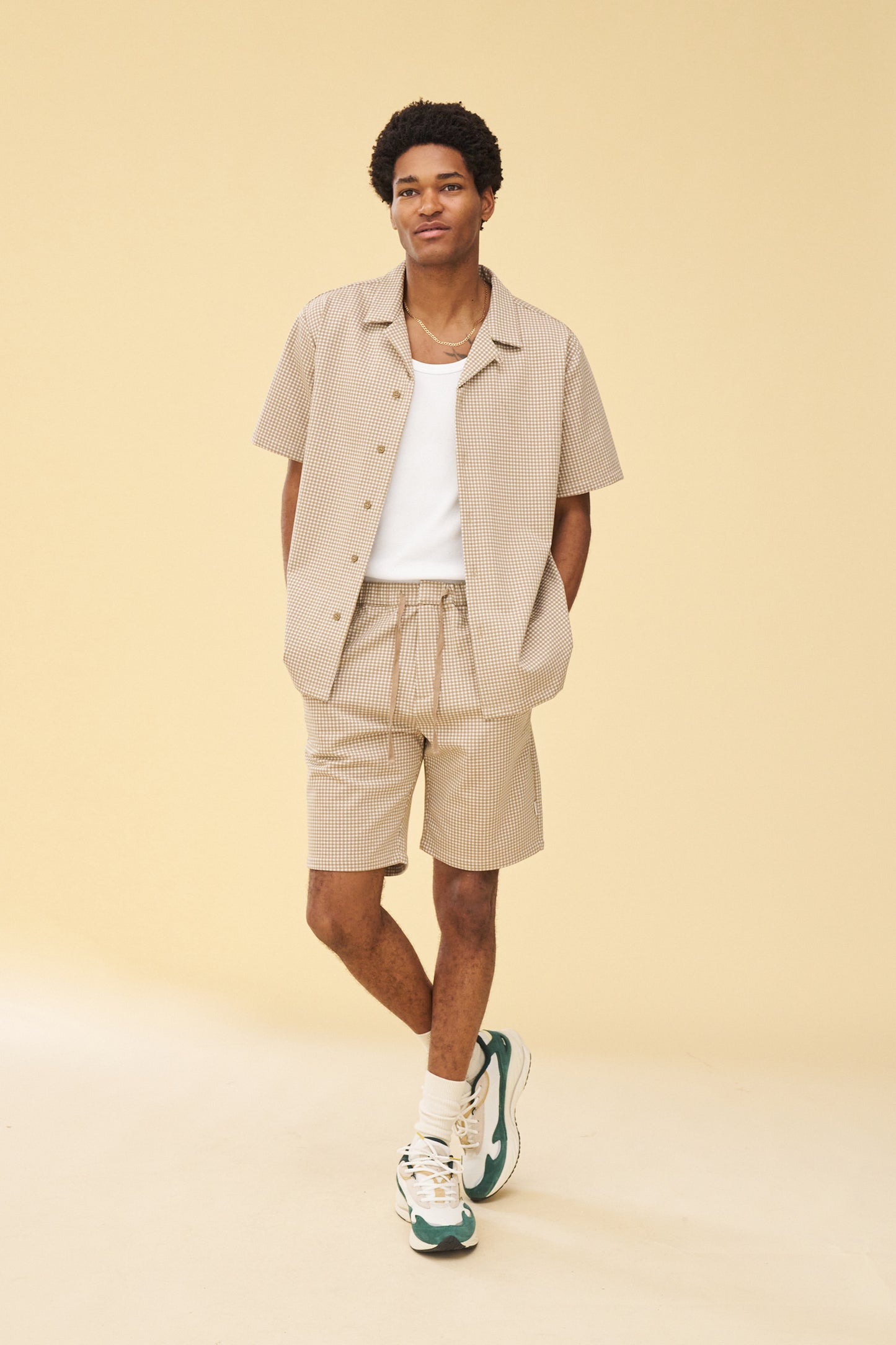 BEIGE DOGTOOTH JACQUARD CUBAN SHIRT