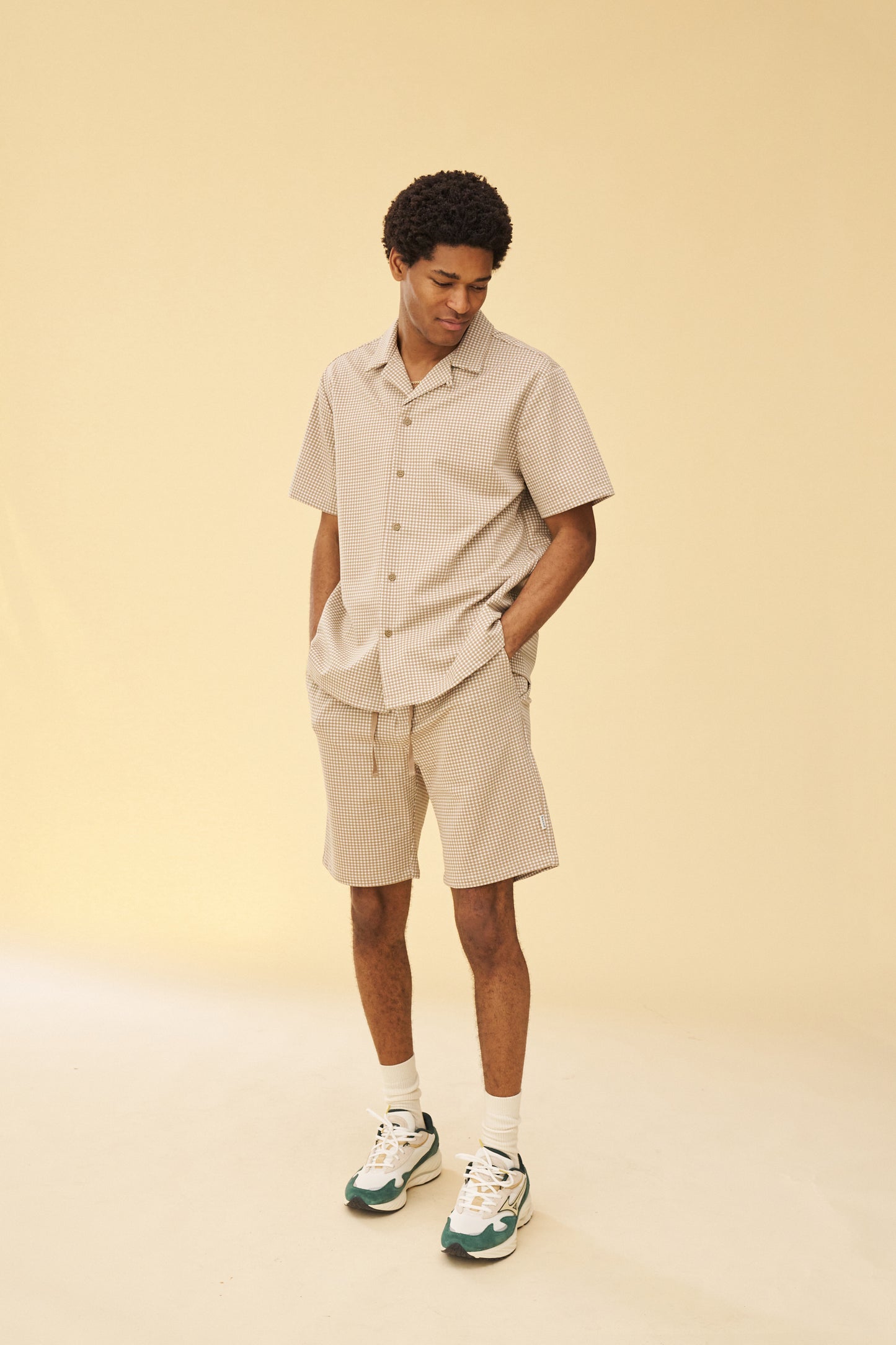 BEIGE DOGTOOTH JACQUARD CUBAN SHIRT