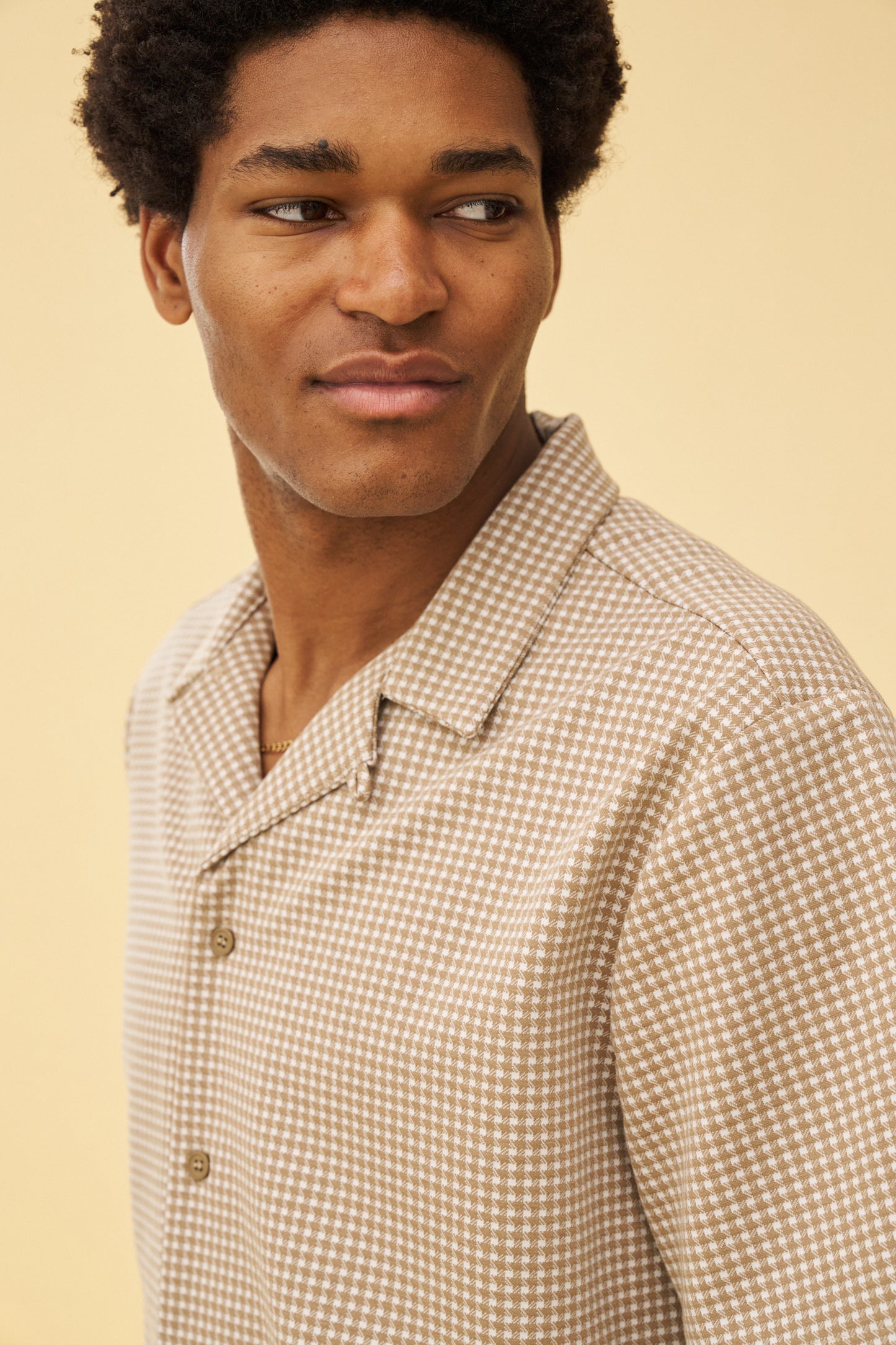 BEIGE DOGTOOTH JACQUARD CUBAN SHIRT