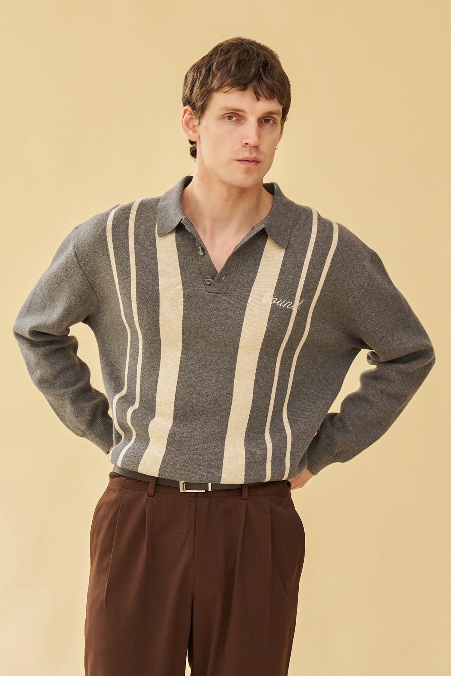 APRILE LS KNIT POLO - GREY