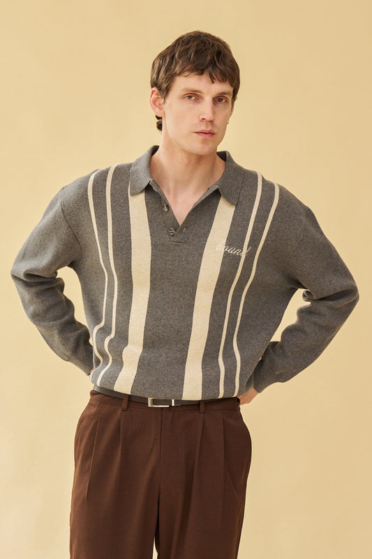 APRILE LS KNIT POLO - GREY