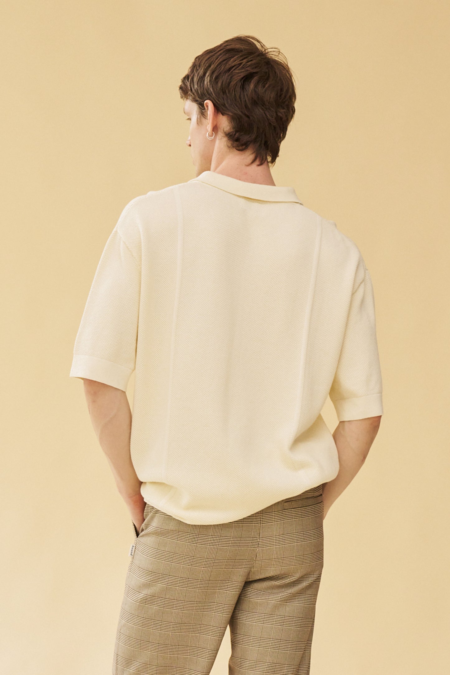 ARTHUR 1/4 ZIP WAFFLE KNIT POLO - ECRU