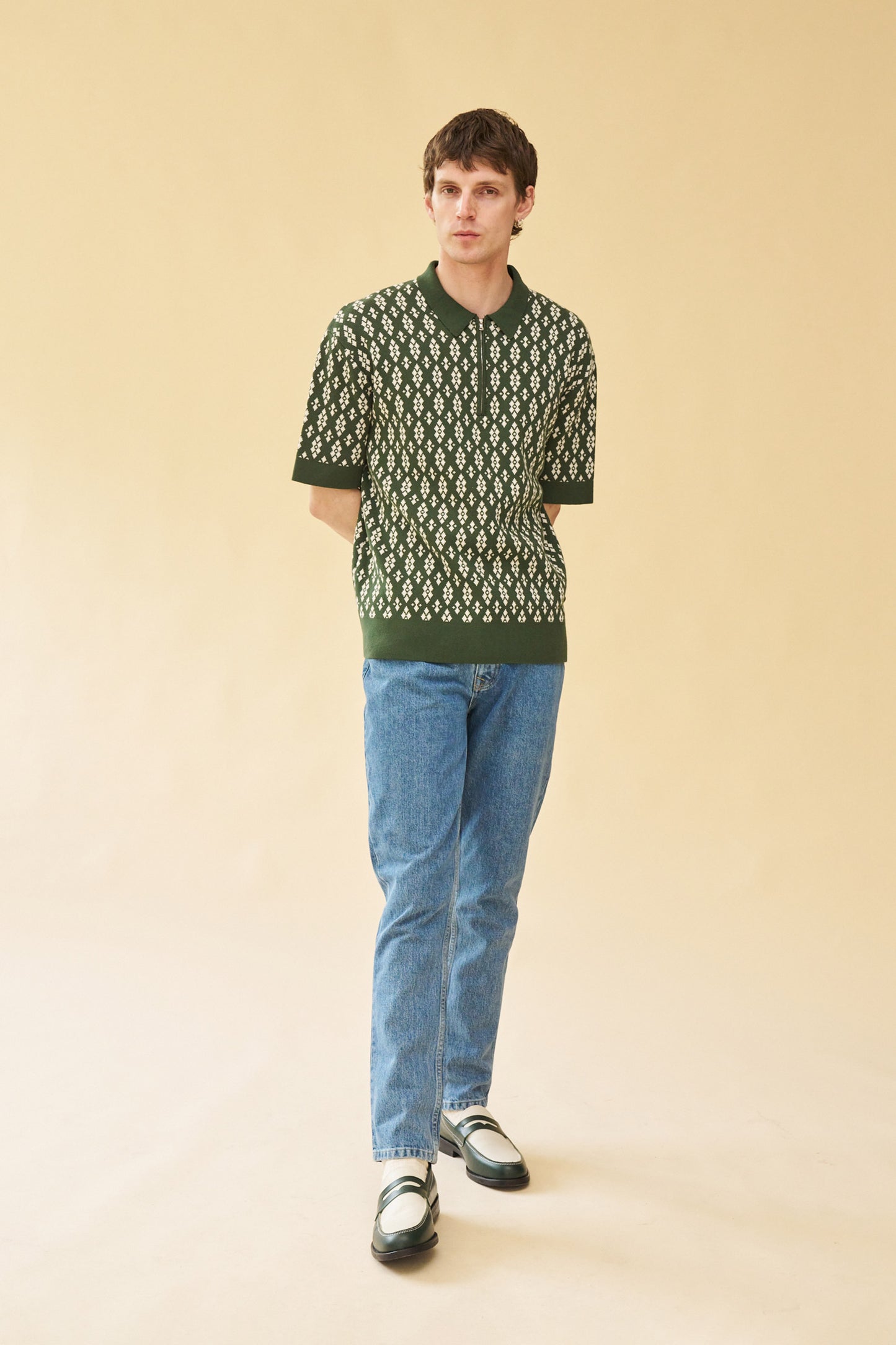 THEODORE 1/4 ZIP HEAVY KNIT POLO - GREEN