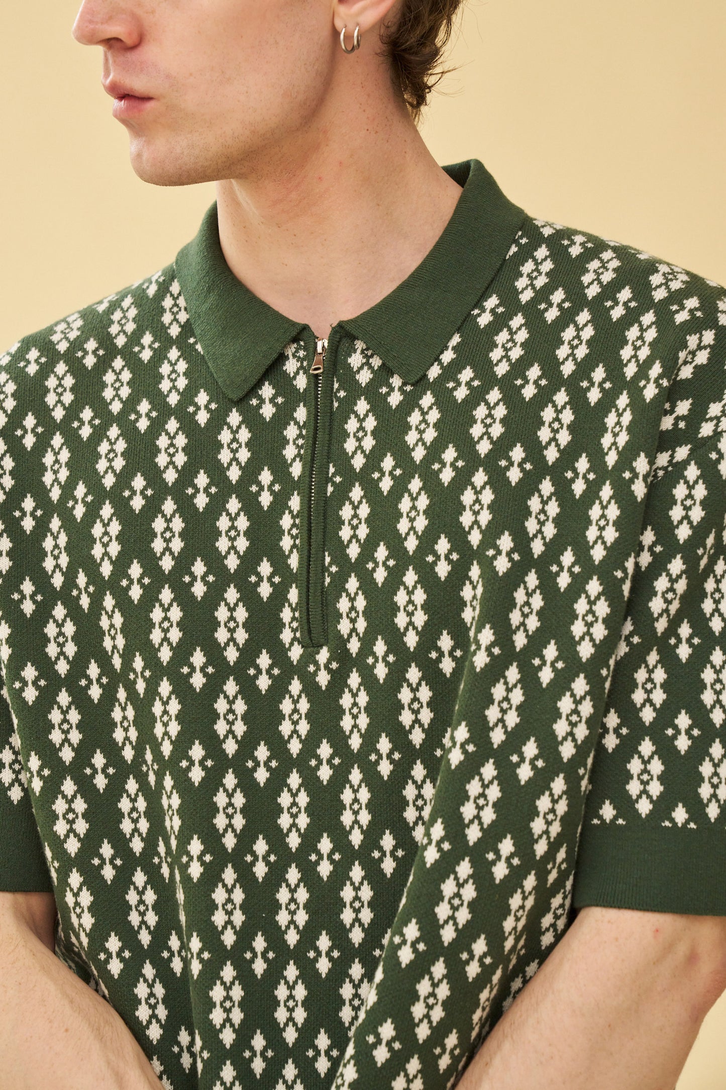 THEODORE 1/4 ZIP HEAVY KNIT POLO - GREEN