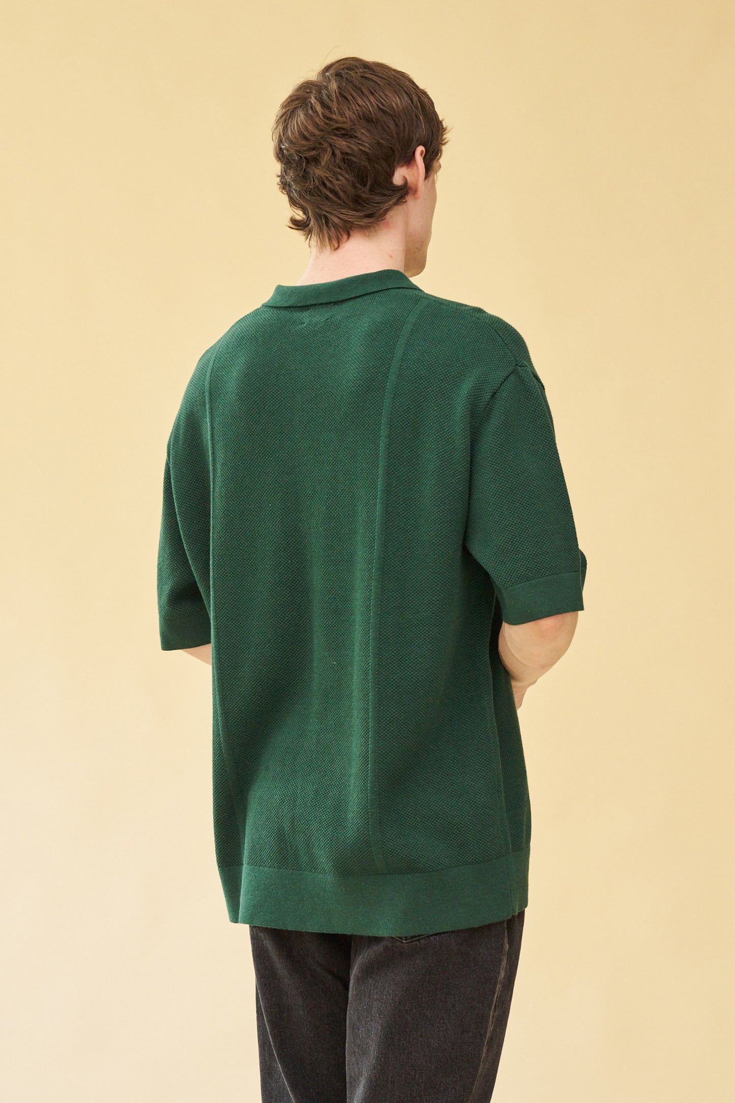 ARTHUR 1/4 ZIP WAFFLE KNIT POLO - BOTTLE GREEN