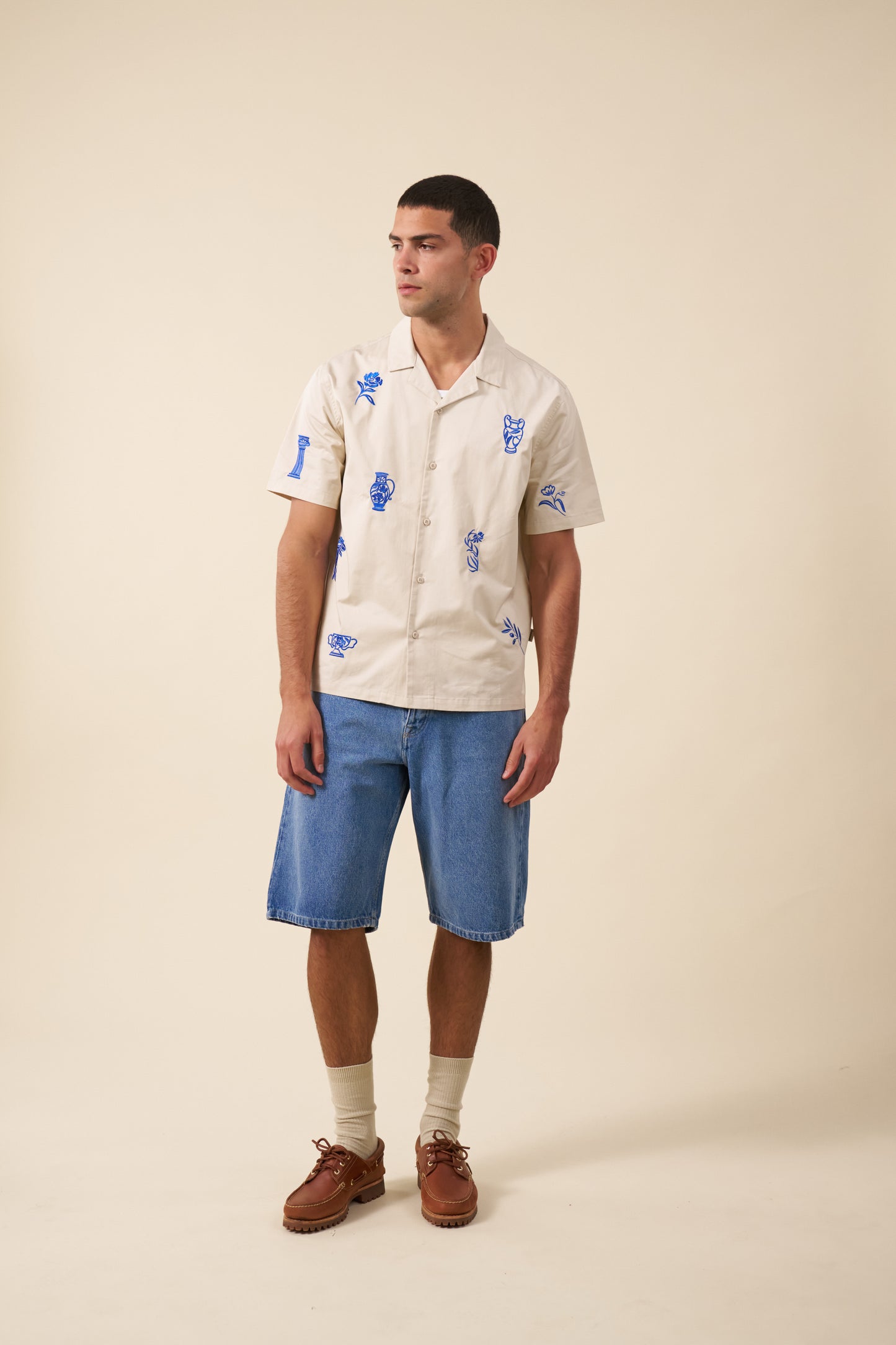 GRECIAN EMBROIDERED SHIRT - ECRU