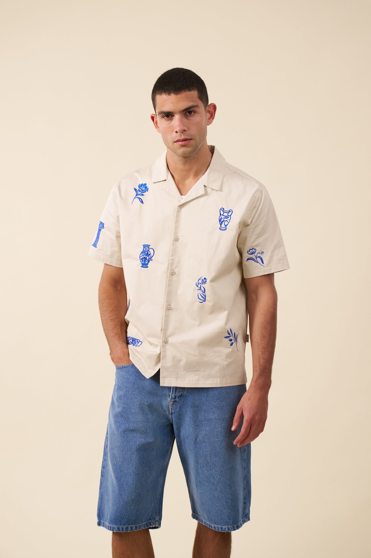 GRECIAN EMBROIDERED SHIRT - ECRU
