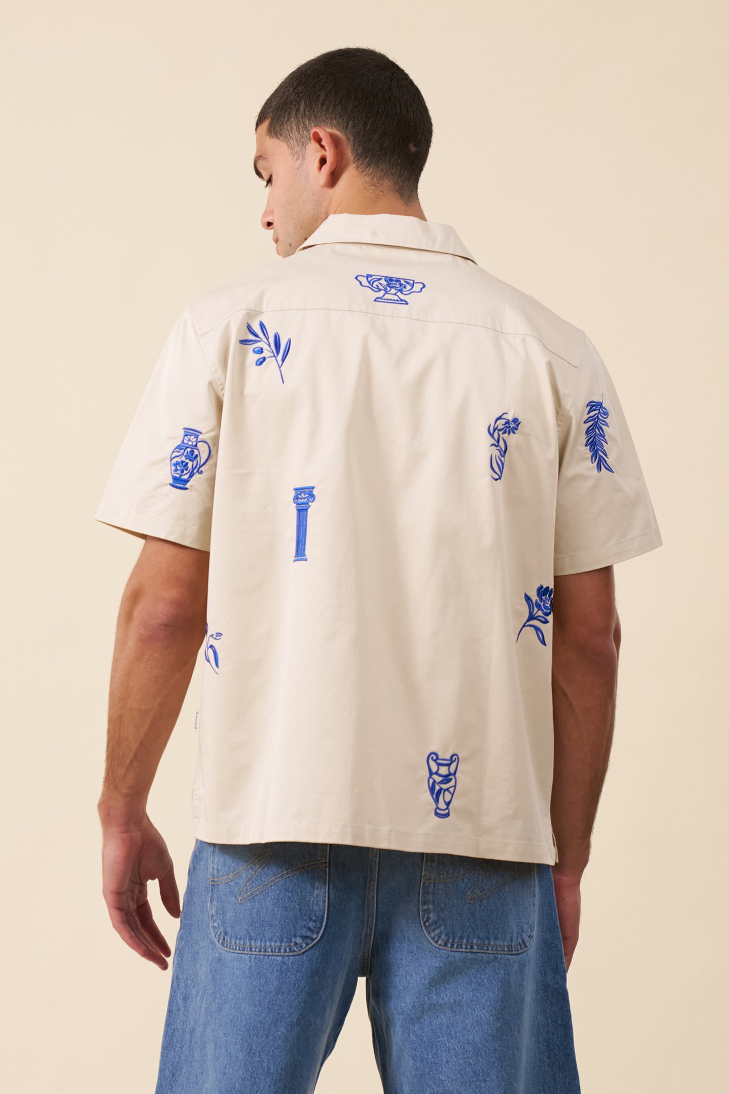 GRECIAN EMBROIDERED SHIRT - ECRU