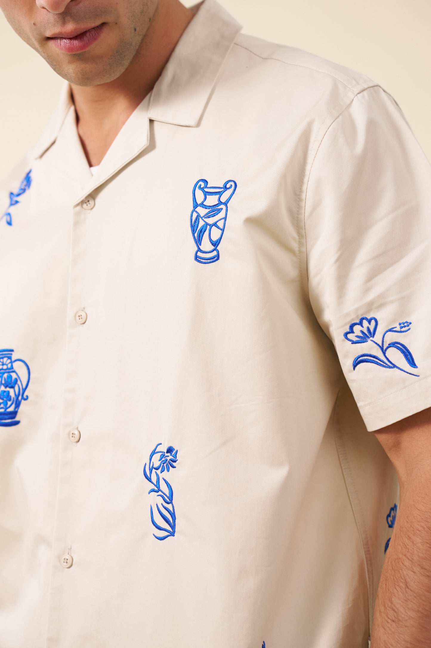 GRECIAN EMBROIDERED SHIRT - ECRU