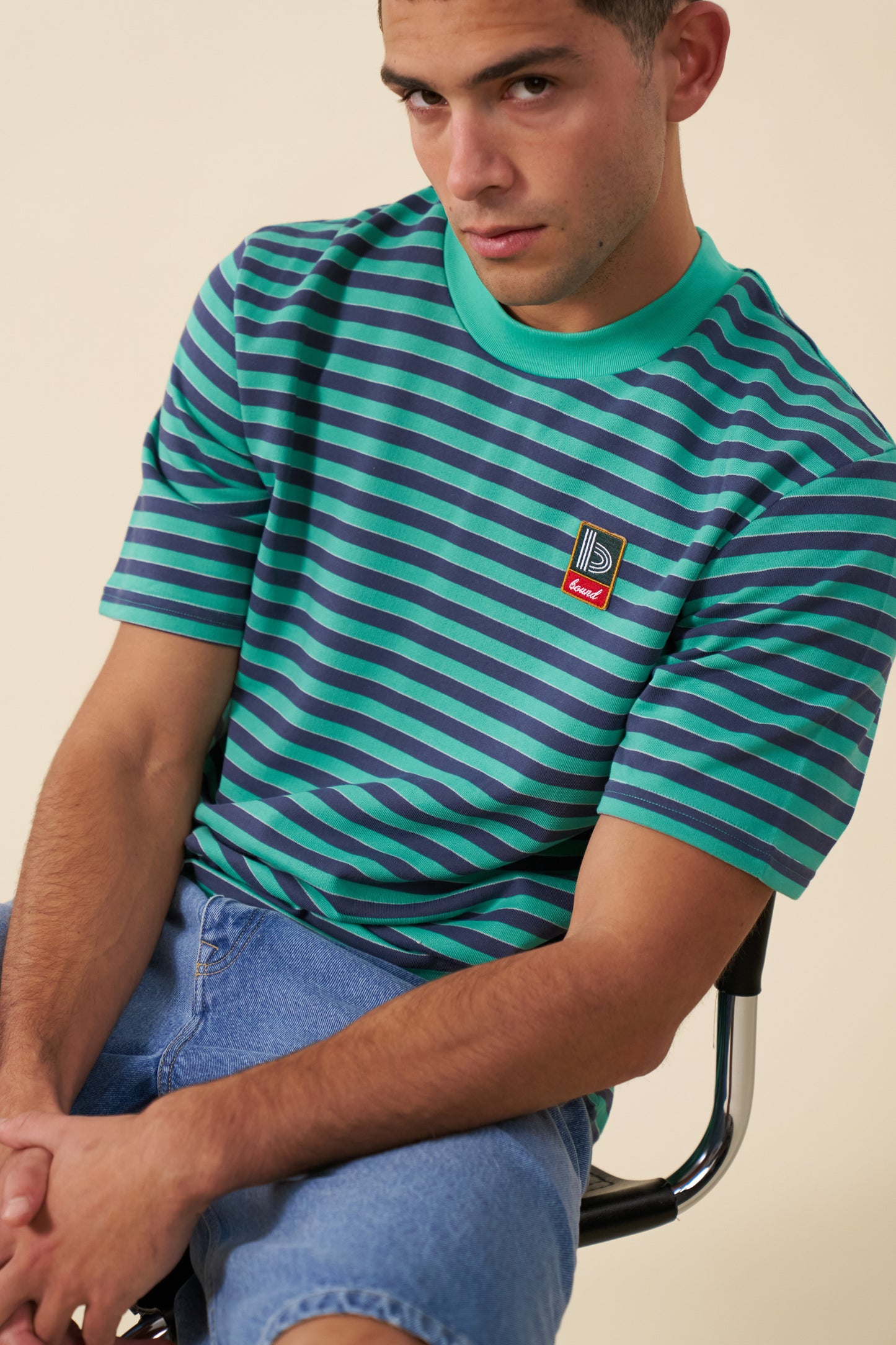 STRIPE RETRO PATCH TEE - MENTHOL