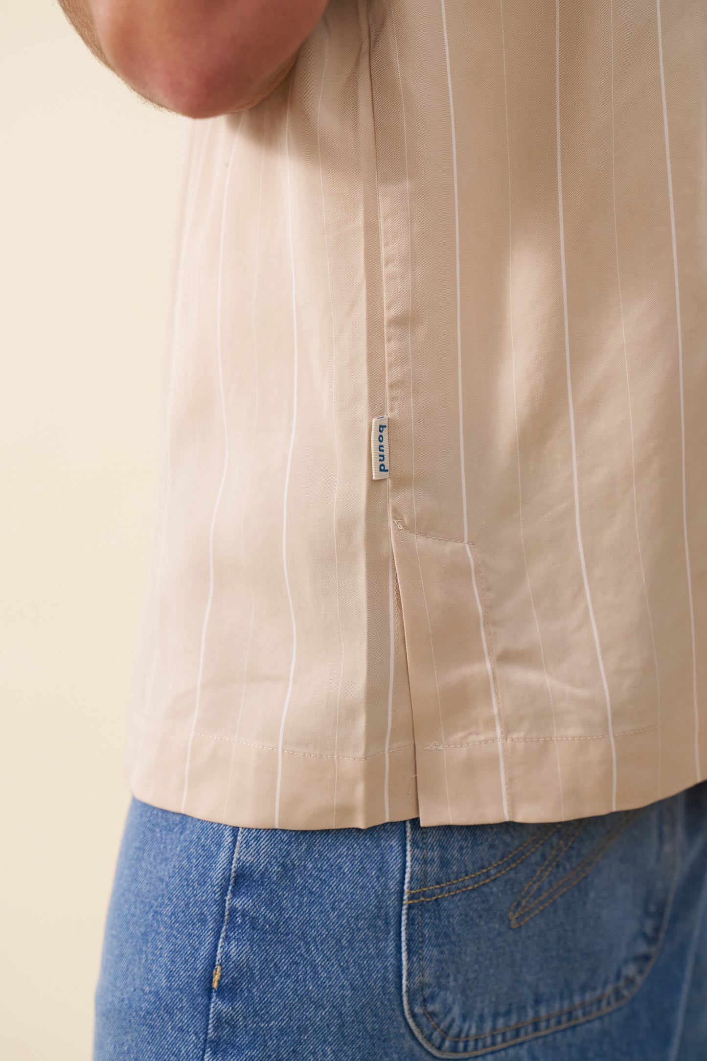 STRIPE TENCEL RAGLAN SHIRT - BEIGE