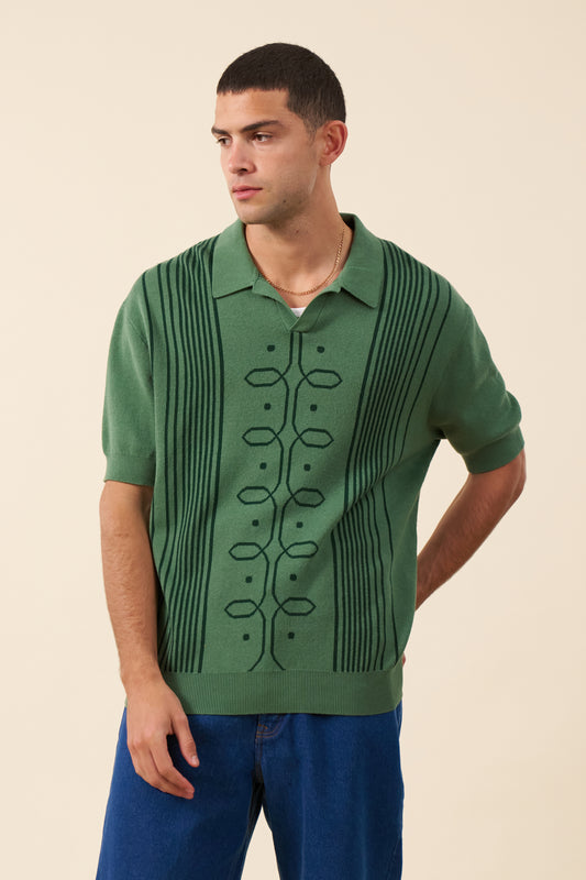 ANDREAS KNIT POLO - HUNTER GREEN