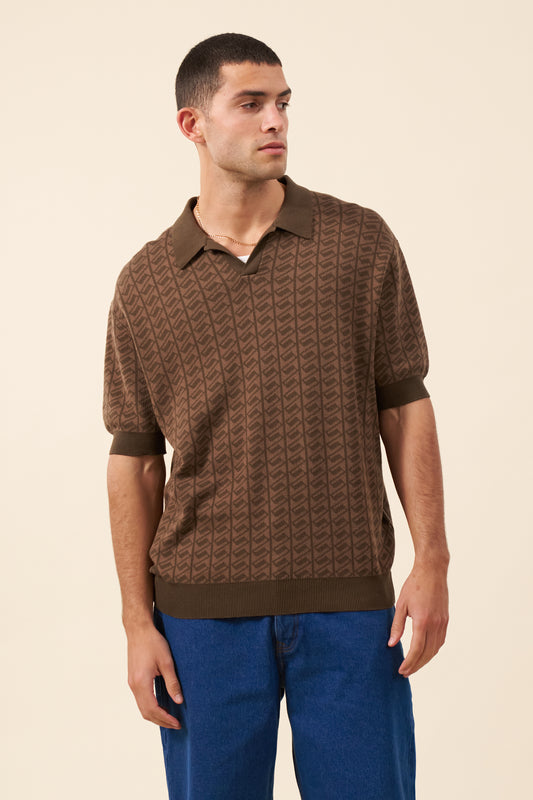 HARRIS KNIT POLO - BROWN BLEND