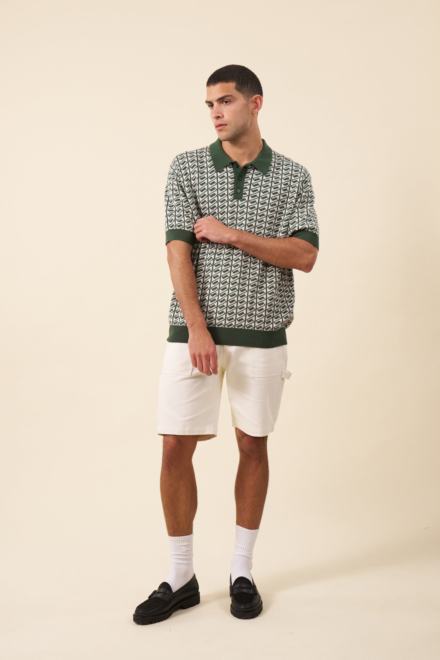 HARRIS KNIT POLO - WHITE/GREEN