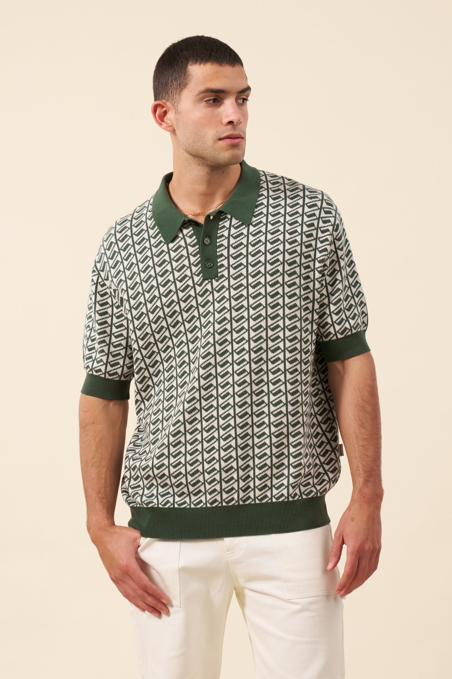 HARRIS KNIT POLO - WHITE/GREEN
