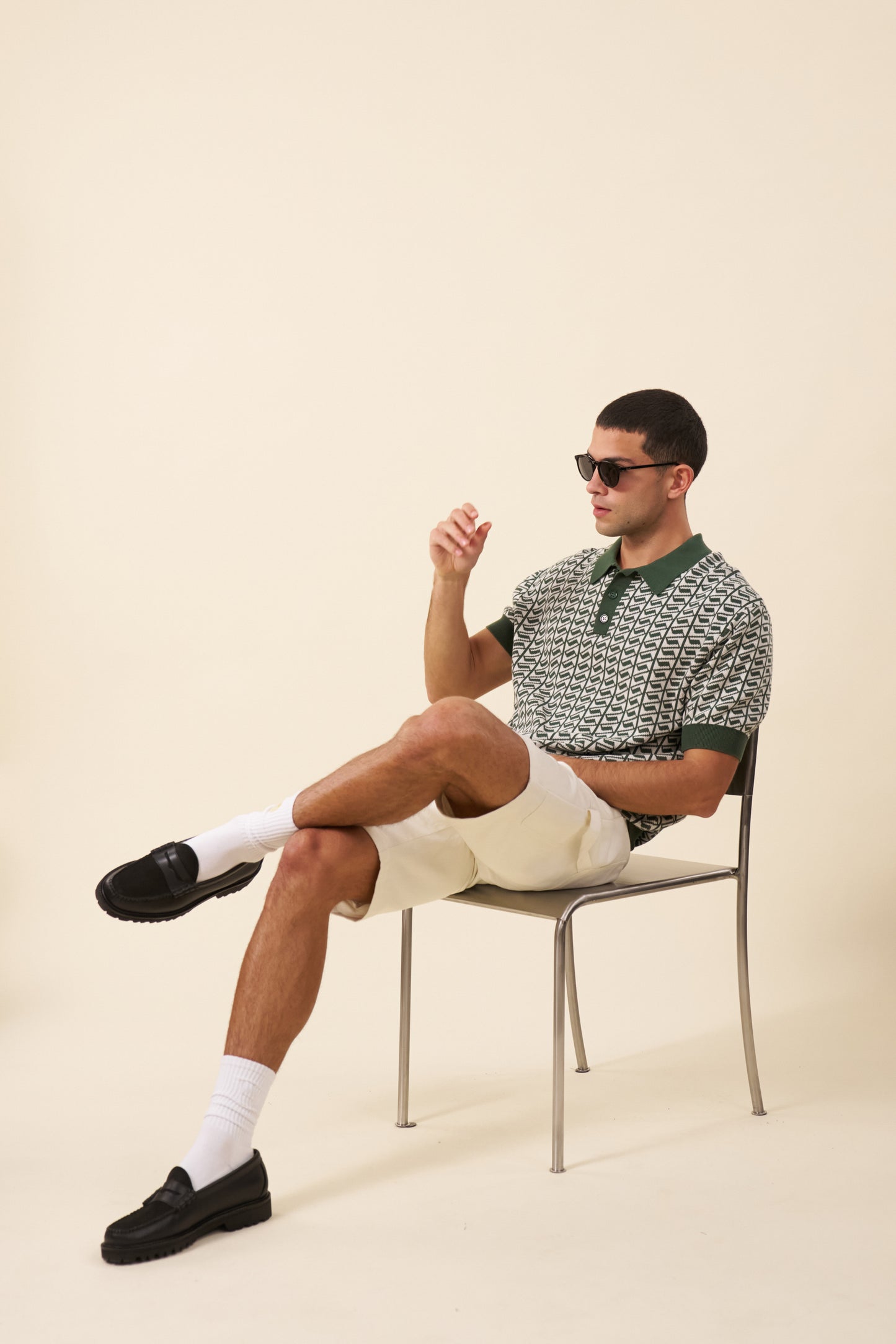 HARRIS KNIT POLO - WHITE/GREEN