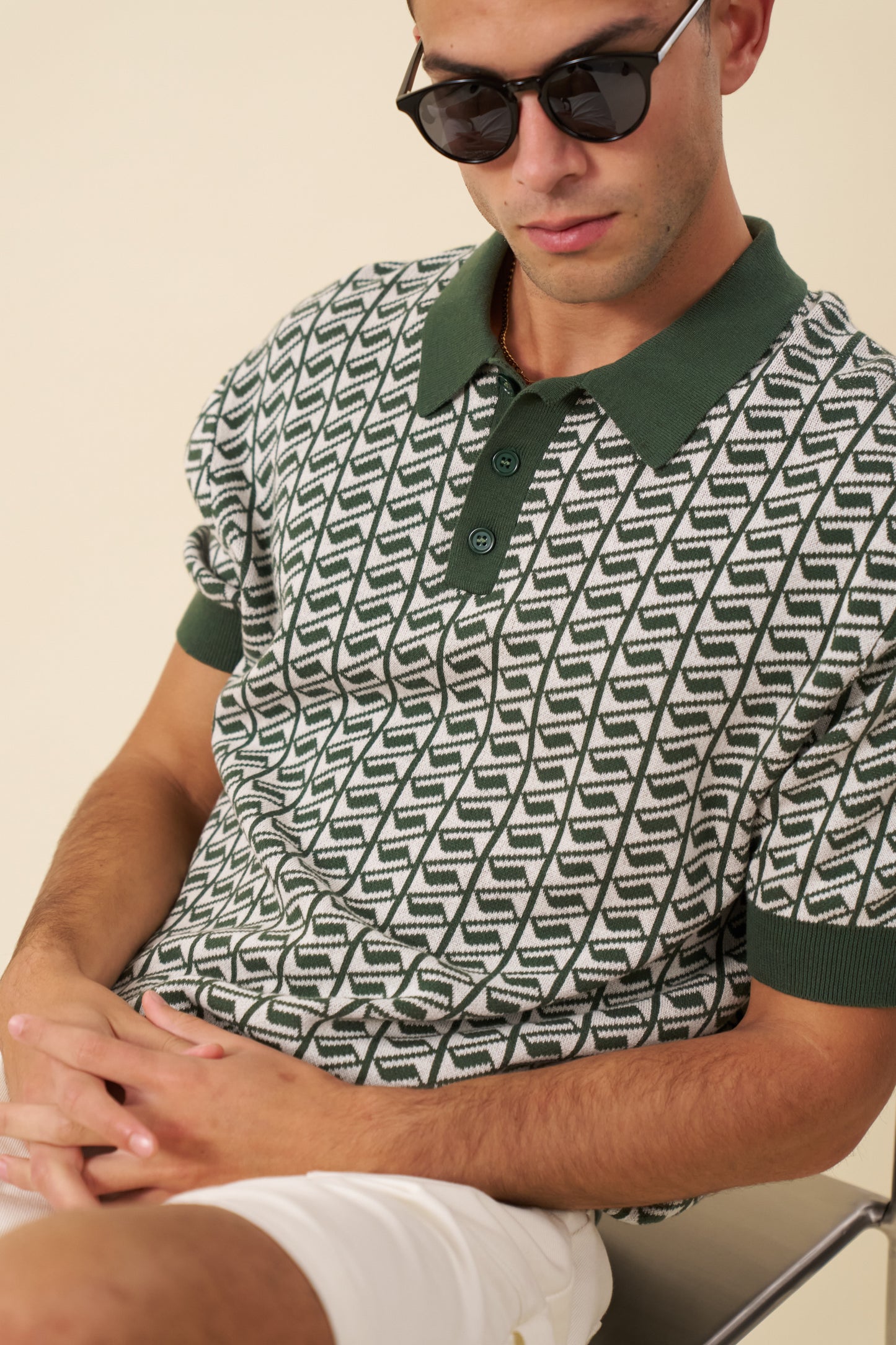 HARRIS KNIT POLO - WHITE/GREEN