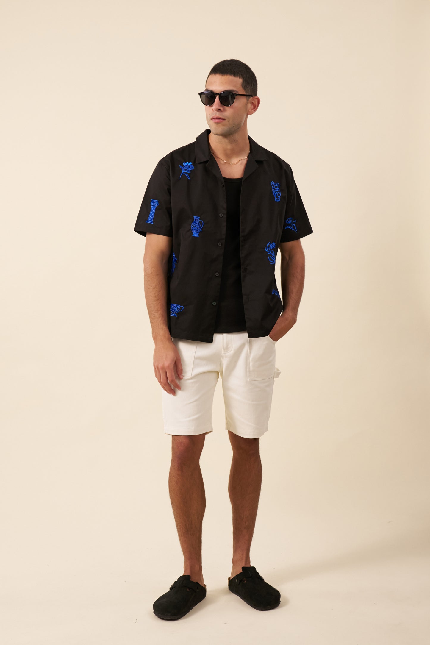 GRECIAN EMBROIDERED SHIRT - BLACK