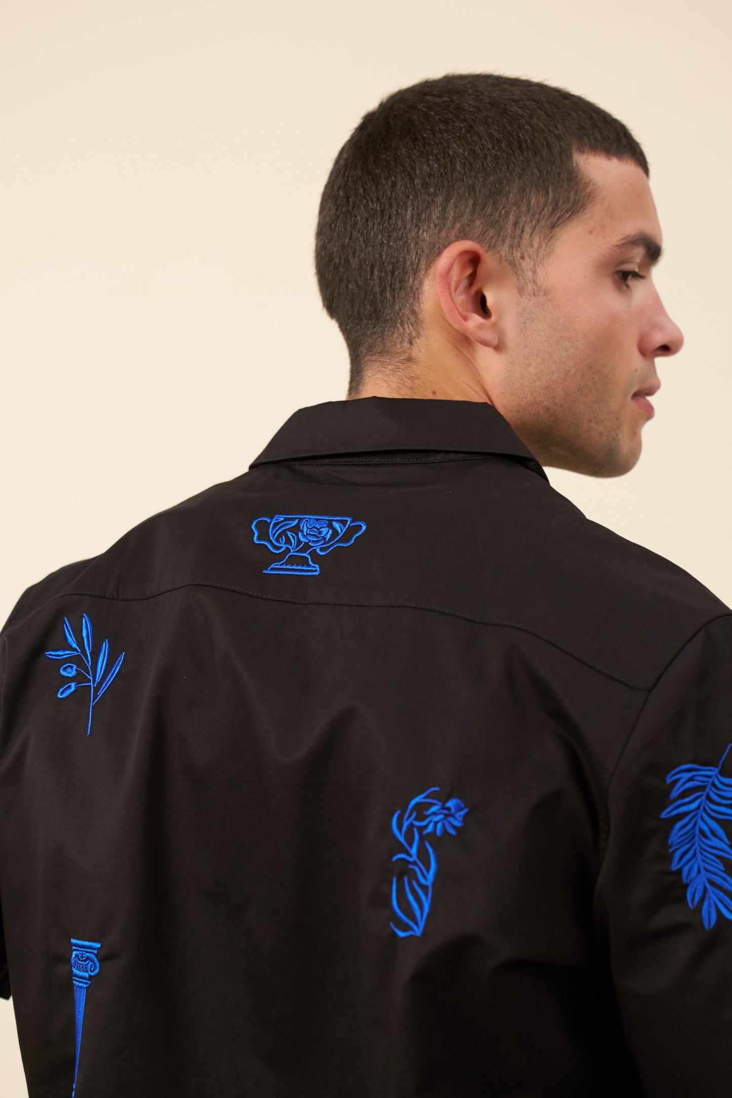 GRECIAN EMBROIDERED SHIRT - BLACK