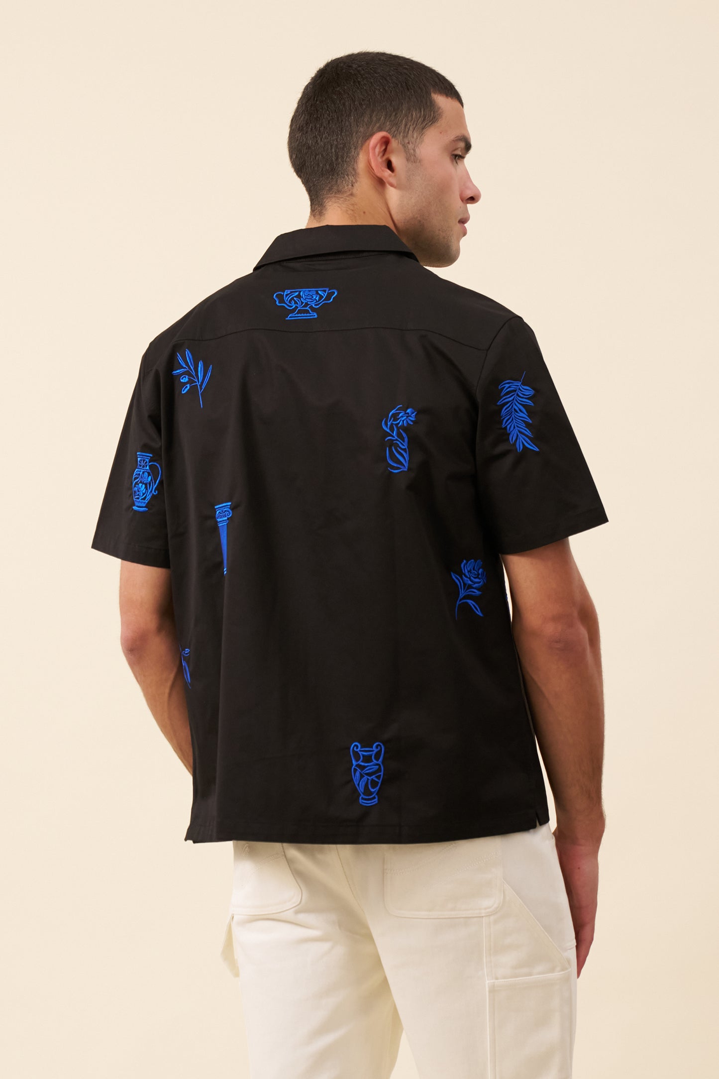 GRECIAN EMBROIDERED SHIRT - BLACK