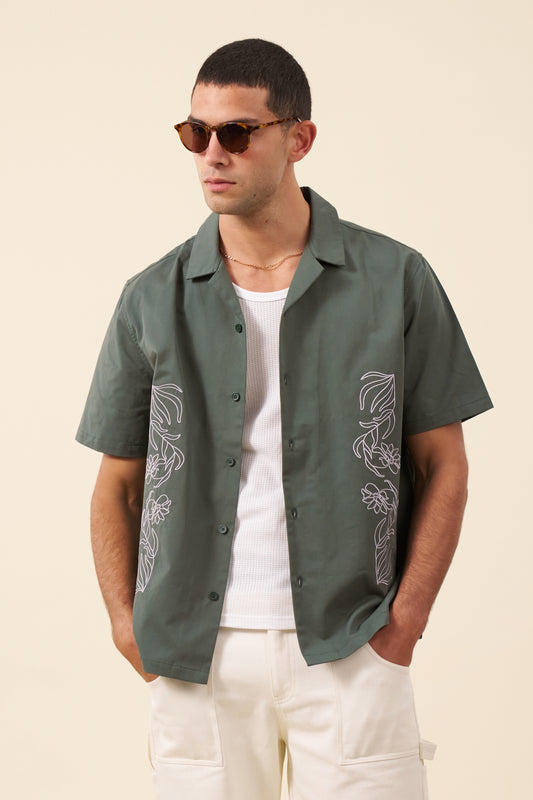 FLORAL EMBROIDERED SHIRT - GREEN