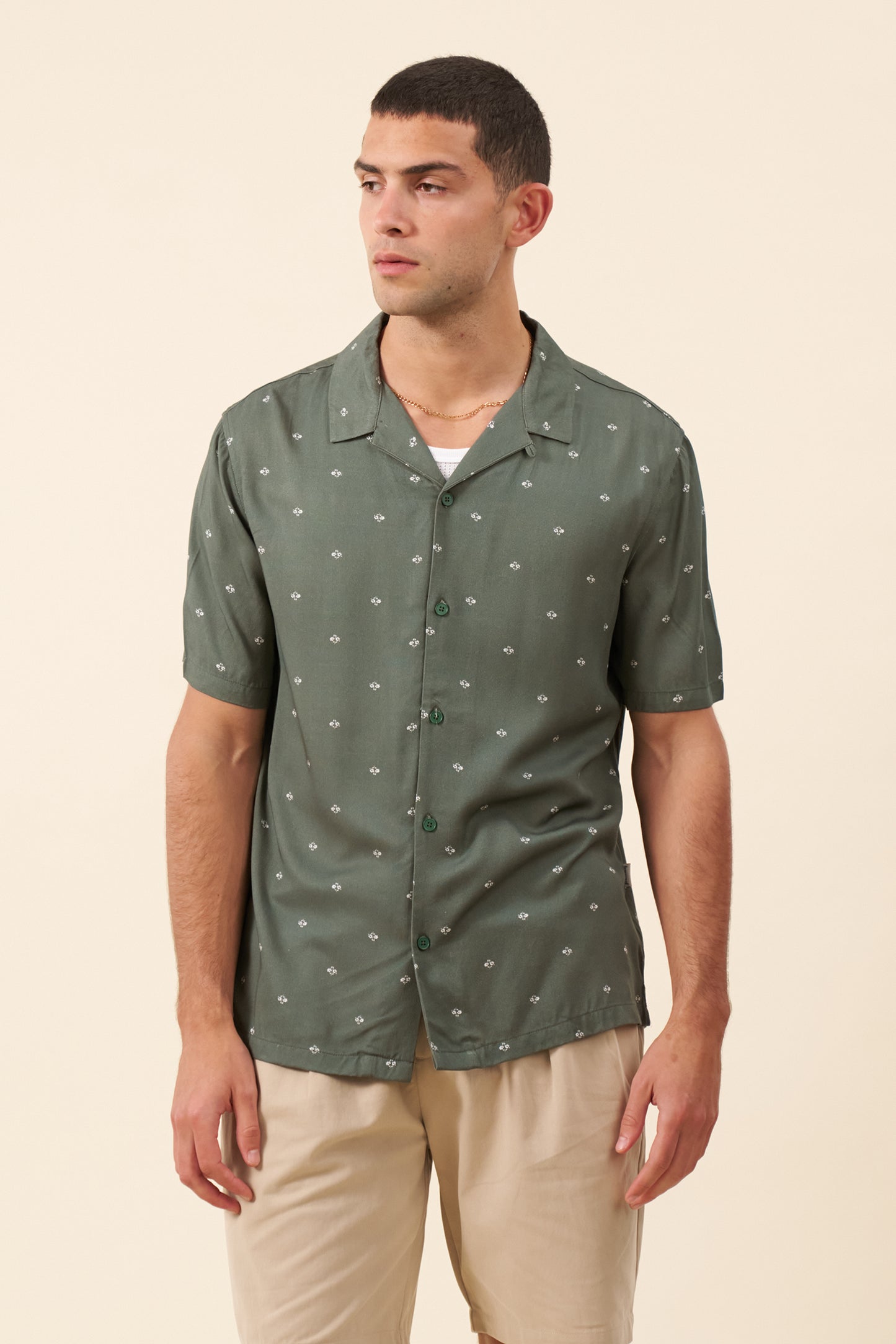 FLORAL RAYON SHIRT - SAGE