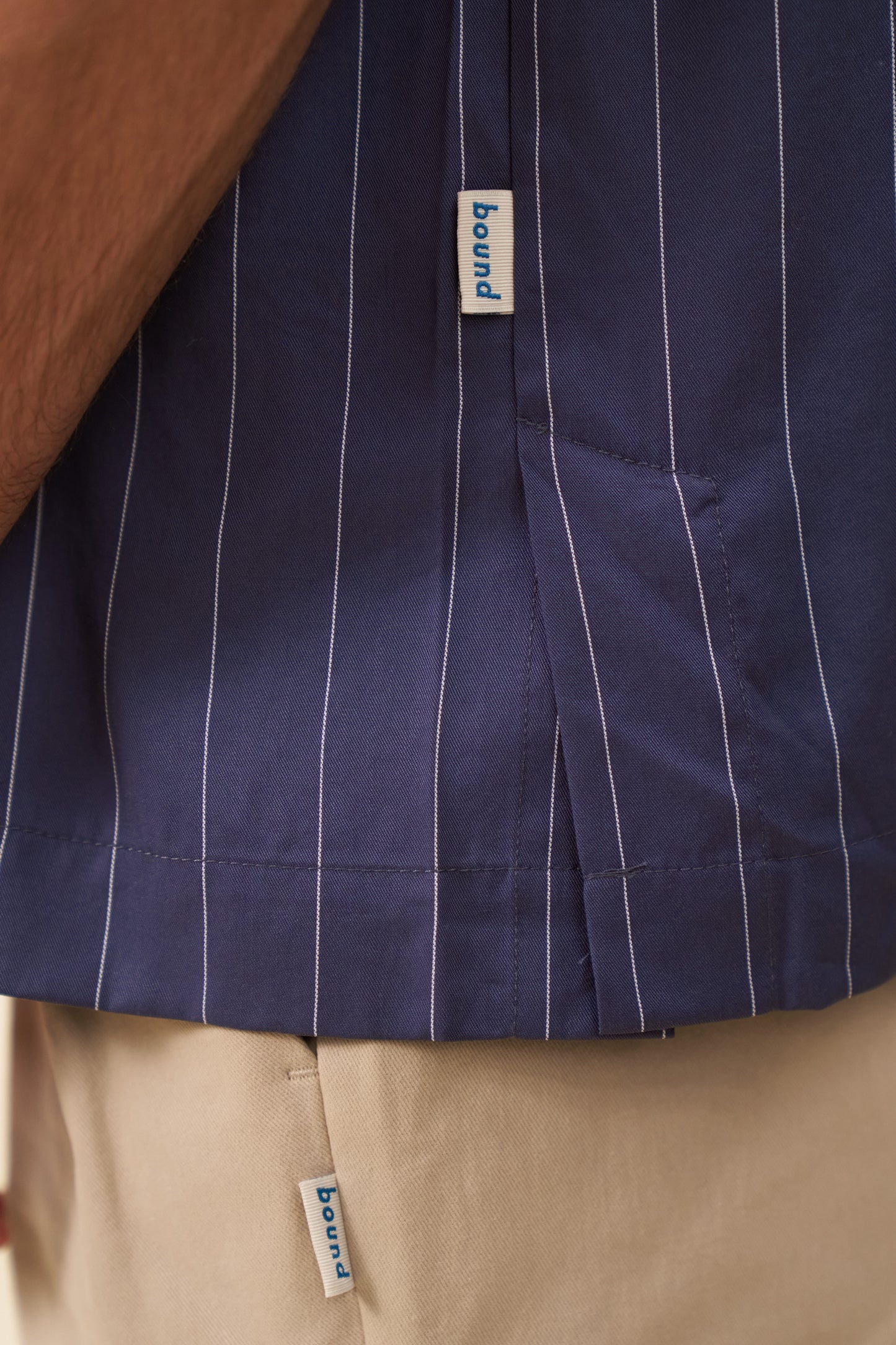 STRIPE TENCEL RAGLAN SHIRT - NAVY