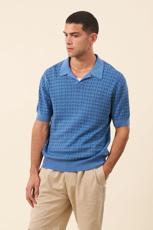 HARRIS KNIT POLO - BLUE OCEAN