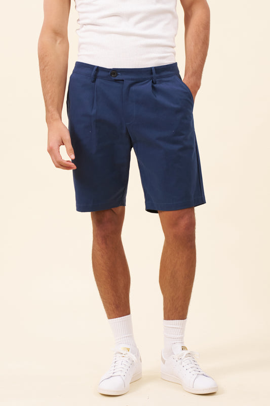 PLEAT SMART CANVAS SHORTS - NAVY