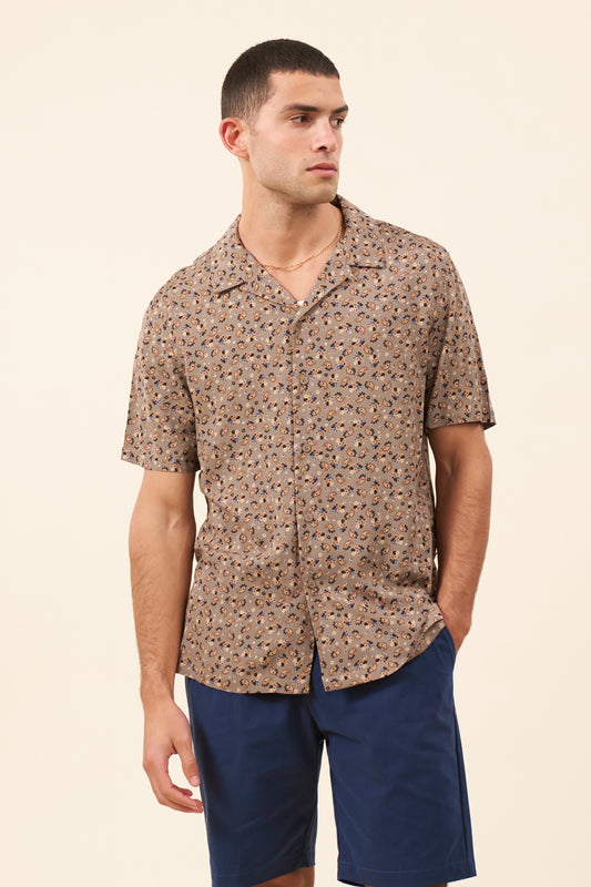 PAISLEY RAYON SHIRT - MUSHROOM