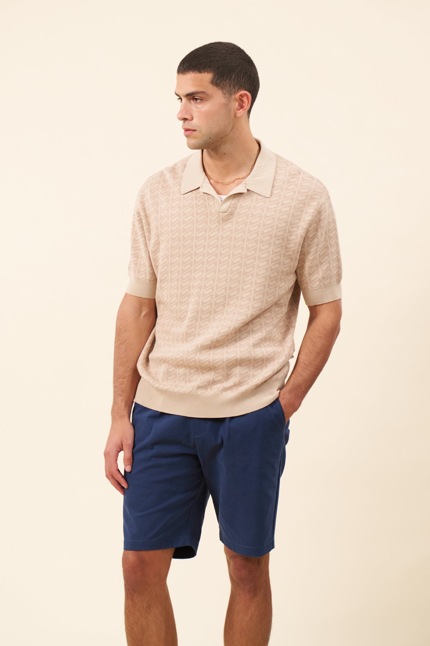 PLEAT SMART CANVAS SHORTS - NAVY