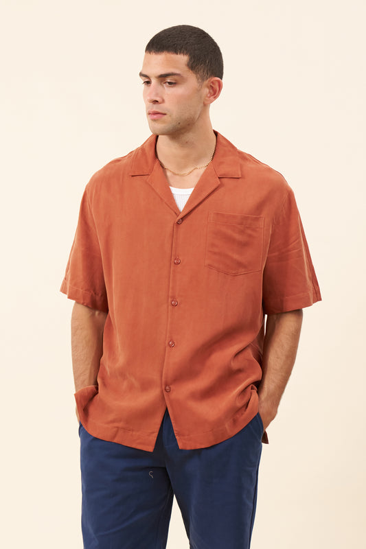 VINTAGE CUPRO CUBAN SHIRT - BURNT ORANGE