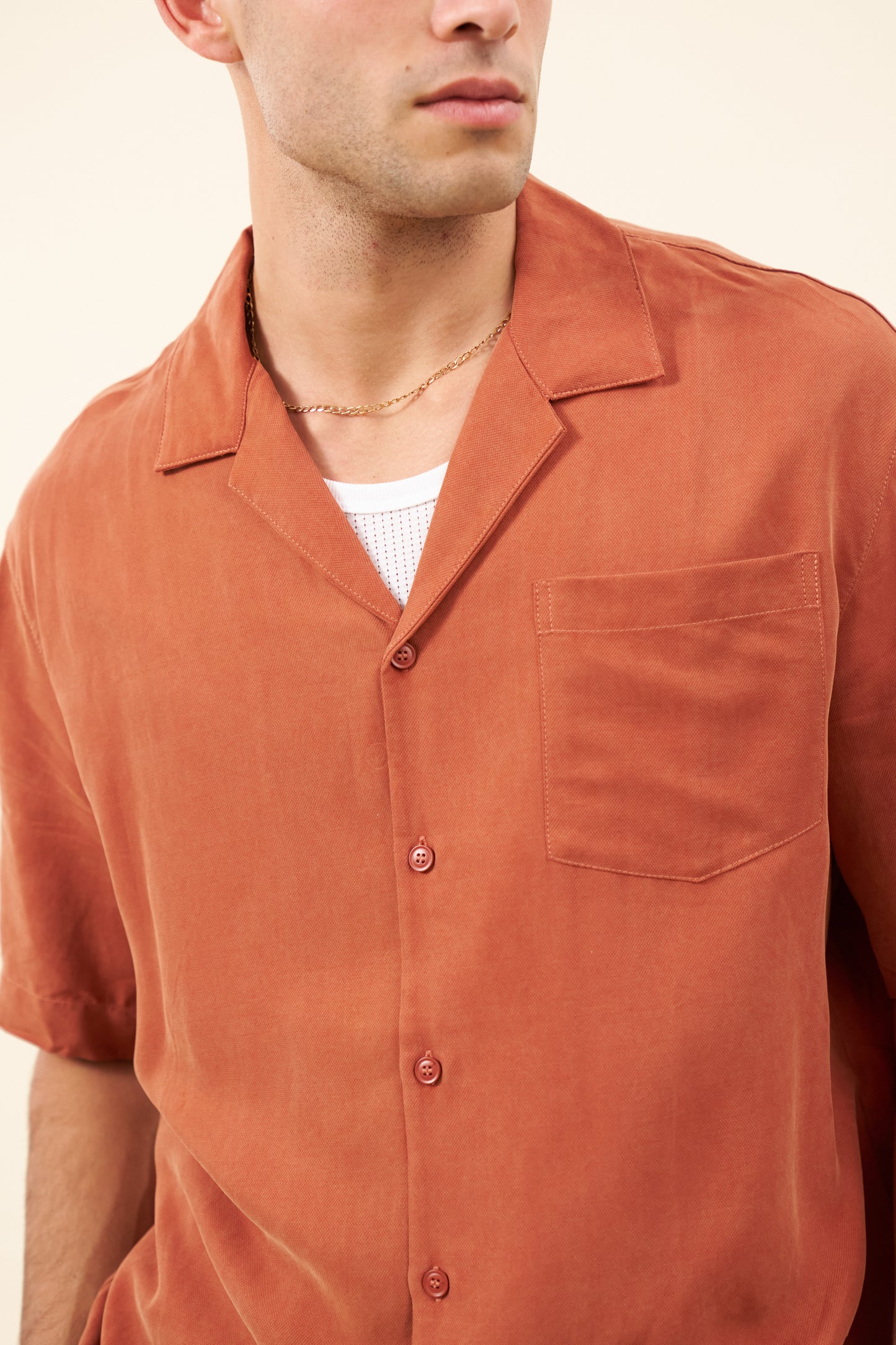 VINTAGE CUPRO CUBAN SHIRT - BURNT ORANGE