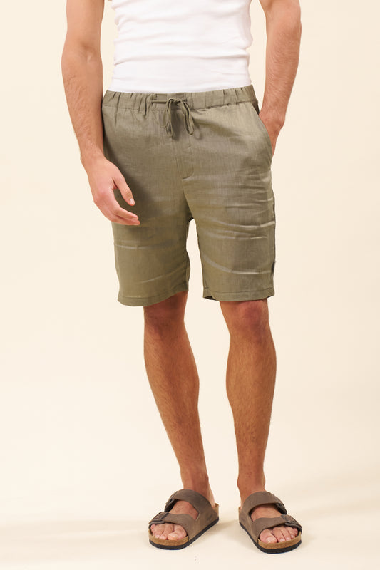 ALFAMA LINEN SHORTS - OLIVE