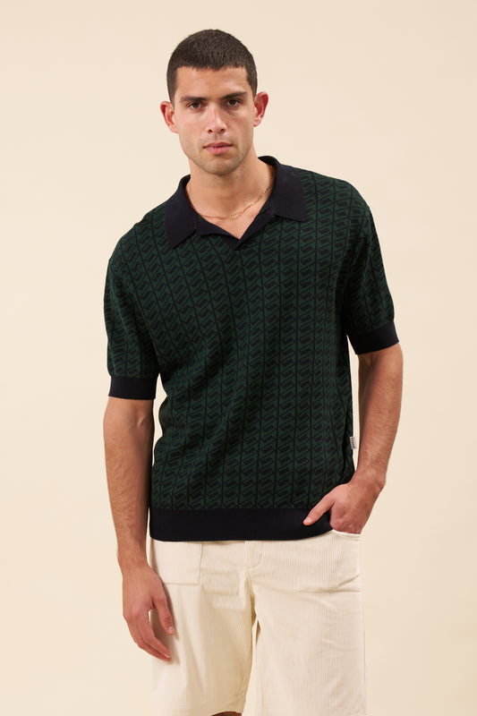 HARRIS KNIT POLO - NAVY/FOREST