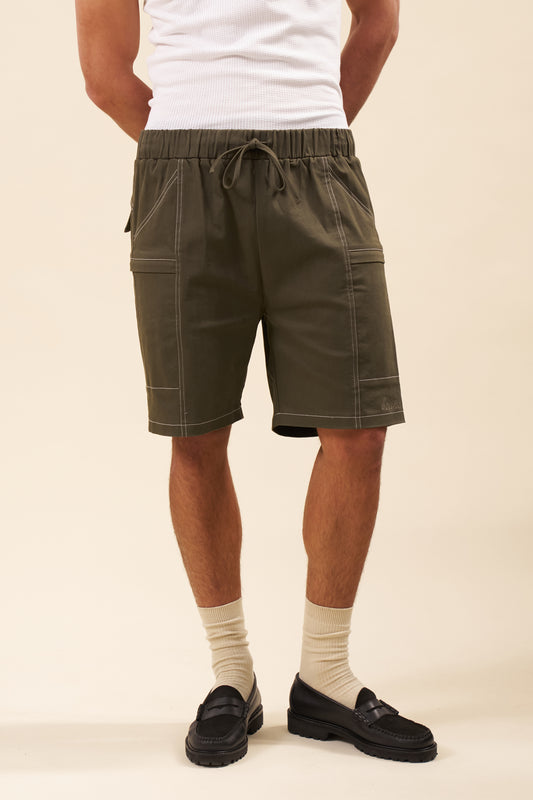 CANVAS CONTRAST SHORTS - ARMY GREEN