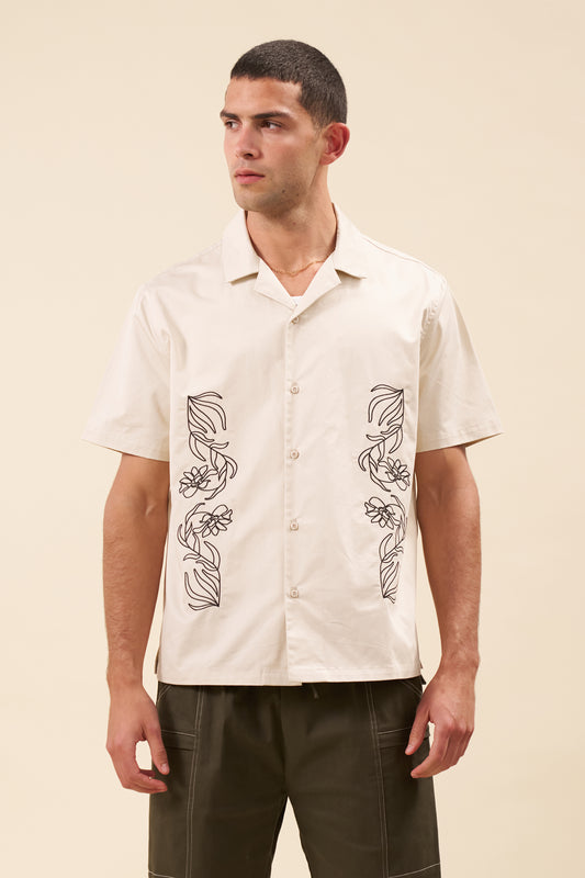 FLORAL EMBROIDERED SHIRT - ECRU