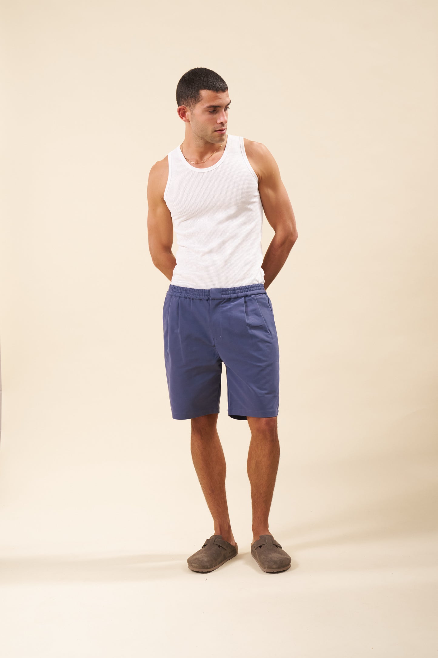 PEACHED CANVAS SHORTS - MID BLUE